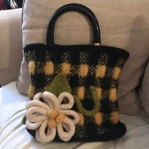Handmade Felted Checkered Flower Purse